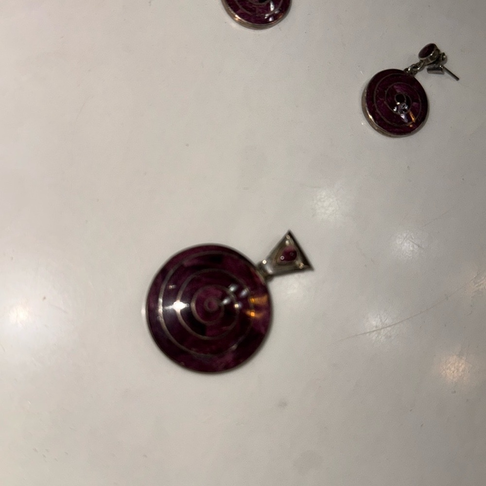 sterling silver 950 and purple Jewelry Set pendant and earrings